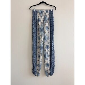 Lotus & Luna Harem Pants Women S Paisley Blue Smocked Waist Drop Crotch Boho